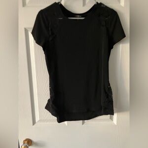 Express Black Short Sleeve Top with Lace Accents